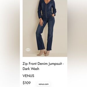 VENUS Dark Indigo Zip-Front Denim Overalls